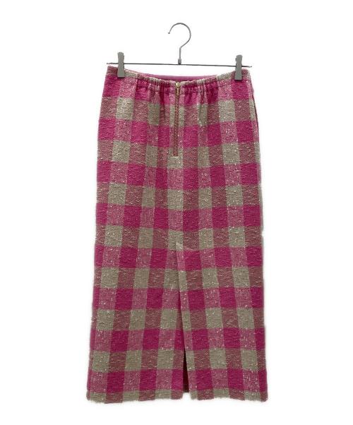 DRAWER（ドゥロワー）DRAWER (ドゥロワー) ブロックチェック シルクネップツイードスカート ピンク×ベージュ サイズ:36の古着・服飾アイテム