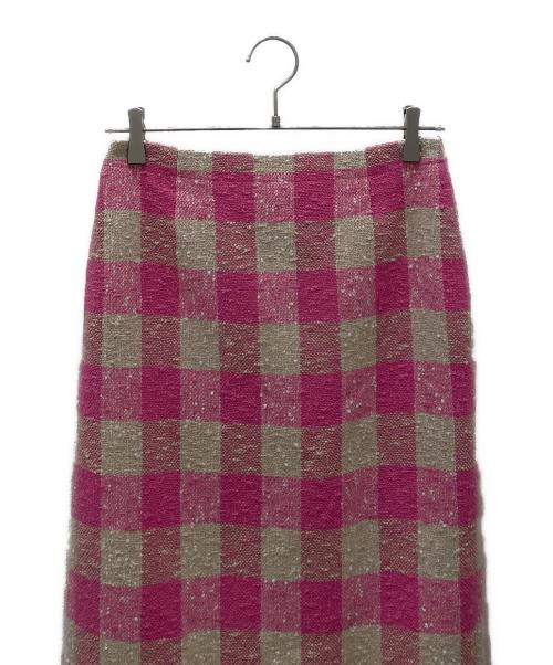 DRAWER（ドゥロワー）DRAWER (ドゥロワー) ブロックチェック シルクネップツイードスカート ピンク×ベージュ サイズ:36の古着・服飾アイテム