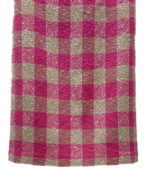 DRAWER（ドゥロワー）DRAWER (ドゥロワー) ブロックチェック シルクネップツイードスカート ピンク×ベージュ サイズ:36の古着・服飾アイテム