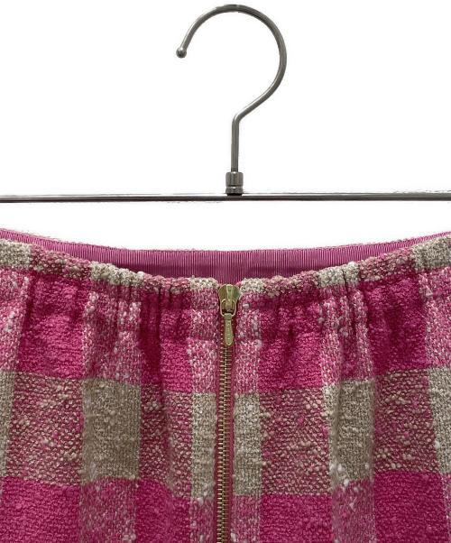 DRAWER（ドゥロワー）DRAWER (ドゥロワー) ブロックチェック シルクネップツイードスカート ピンク×ベージュ サイズ:36の古着・服飾アイテム