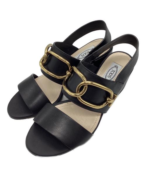 TOD'S（トッズ）TOD'S (トッズ) チェーントリムレザースリングバックサンダル ブラック サイズ:36 1/2の古着・服飾アイテム