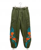 GALFYガルフィー）の古着「「燃える薔薇」カーゴパンツナイロンカーゴパンツ」｜オリーブ