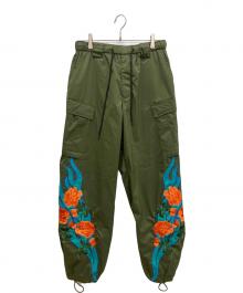 GALFY（ガルフィー）の古着「「燃える薔薇」カーゴパンツナイロンカーゴパンツ」｜オリーブ