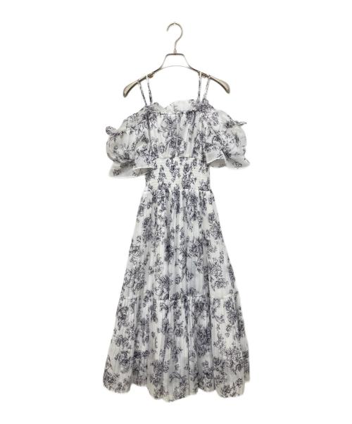 Snidel（スナイデル）Snidel (スナイデル) Sustainableオフショルギャザーワンピース ネイビーの古着・服飾アイテム