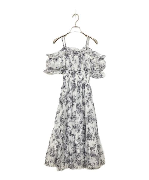 Snidel（スナイデル）Snidel (スナイデル) Sustainableオフショルギャザーワンピース ネイビーの古着・服飾アイテム