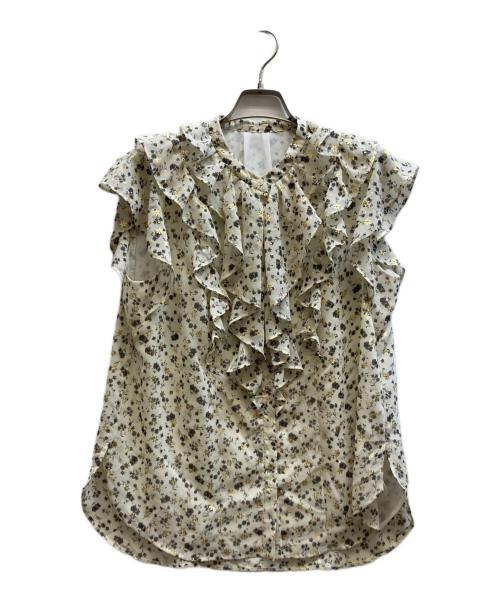 JUSGLITTY（ジャスグリッティー）JUSGLITTY (ジャスグリッティー) フリルプリントブラウス ベージュ サイズ:2の古着・服飾アイテム