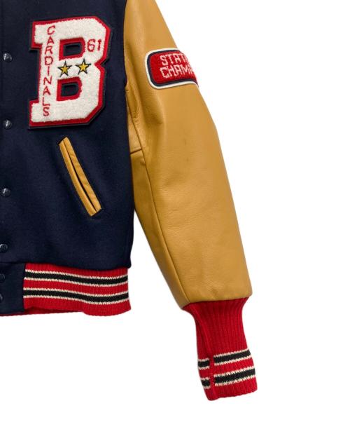 Champion（チャンピオン）Champion (チャンピオン) AWARD JACKET/アワードジャケット ネイビー×ブラウン サイズ:Sの古着・服飾アイテム