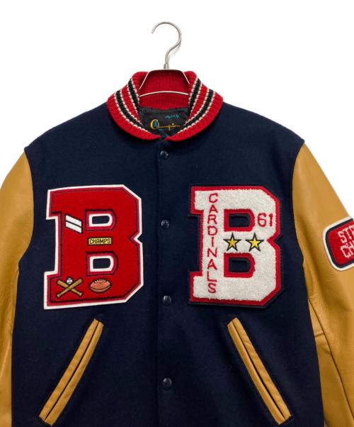 Champion（チャンピオン）Champion (チャンピオン) AWARD JACKET/アワードジャケット ネイビー×ブラウン サイズ:Sの古着・服飾アイテム