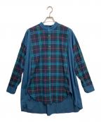Vivienne Westwood manヴィヴィアン ウェストウッド マン）の古着「チェックバンドカラーチュニックシャツ」｜ブルー