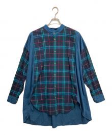 Vivienne Westwood man（ヴィヴィアン ウェストウッド マン）の古着「チェックバンドカラーチュニックシャツ」｜ブルー
