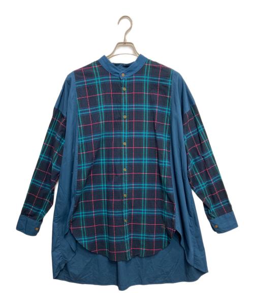 Vivienne Westwood man（ヴィヴィアン ウェストウッド マン）Vivienne Westwood man (ヴィヴィアン ウェストウッド マン) チェックバンドカラーチュニックシャツ ブルー サイズ:FREEの古着・服飾アイテム