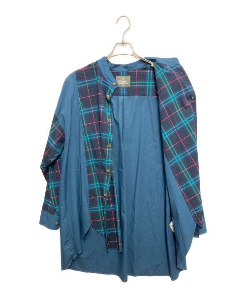 Vivienne Westwood man（ヴィヴィアン ウェストウッド マン）Vivienne Westwood man (ヴィヴィアン ウェストウッド マン) チェックバンドカラーチュニックシャツ ブルー サイズ:FREEの古着・服飾アイテム