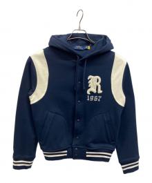 POLO RALPH LAUREN（ポロ・ラルフローレン）の古着「フリース フーデッド ベースボール ジャケット」｜ネイビー