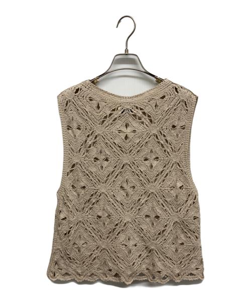 UNITED ARROWS（ユナイテッドアローズ）UNITED ARROWS (ユナイテッドアローズ) クロシェ風 エンブロイダリー ノースリーブニット ベージュ サイズ:Freeの古着・服飾アイテム