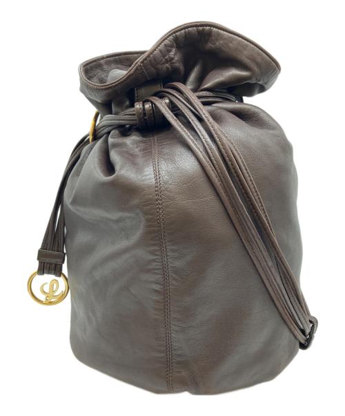 LOEWE（ロエベ）LOEWE (ロエベ) 巾着レザーショルダーバッグ ブラウンの古着・服飾アイテム