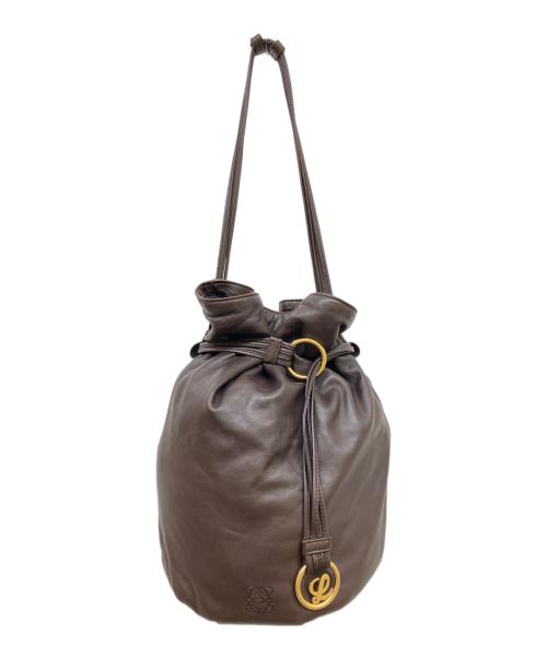 LOEWE（ロエベ）LOEWE (ロエベ) 巾着レザーショルダーバッグ ブラウンの古着・服飾アイテム