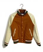 SEVESKIGセヴシグ）の古着「COLOR STUDIUM JUMPER 袖レザースタジャン　ラグランジャケット」｜ブラウン