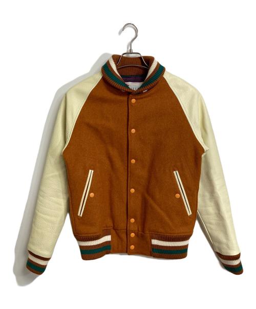 SEVESKIG（セヴシグ）SEVESKIG (セヴシグ) COLOR STUDIUM JUMPER 袖レザースタジャン　ラグランジャケット ブラウン サイズ:Mの古着・服飾アイテム