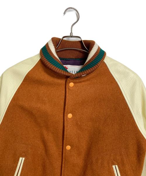 SEVESKIG（セヴシグ）SEVESKIG (セヴシグ) COLOR STUDIUM JUMPER 袖レザースタジャン　ラグランジャケット ブラウン サイズ:Mの古着・服飾アイテム