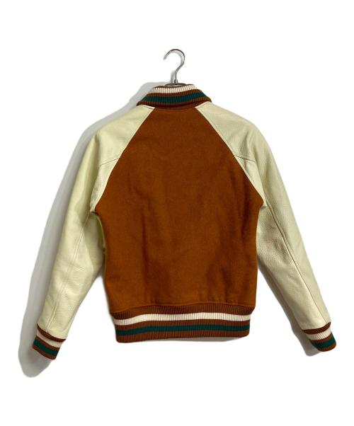 SEVESKIG（セヴシグ）SEVESKIG (セヴシグ) COLOR STUDIUM JUMPER 袖レザースタジャン　ラグランジャケット ブラウン サイズ:Mの古着・服飾アイテム