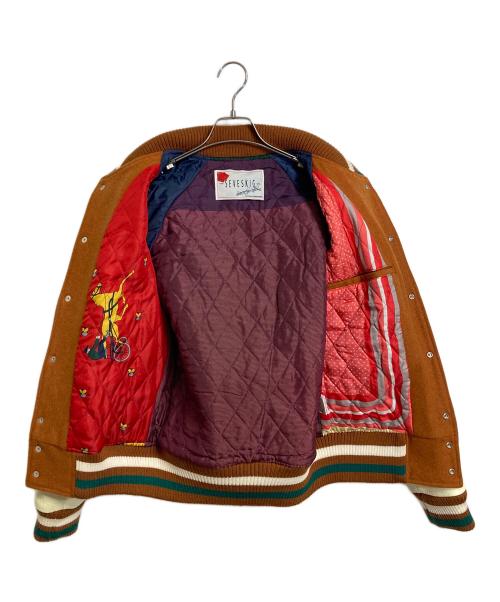SEVESKIG（セヴシグ）SEVESKIG (セヴシグ) COLOR STUDIUM JUMPER 袖レザースタジャン　ラグランジャケット ブラウン サイズ:Mの古着・服飾アイテム