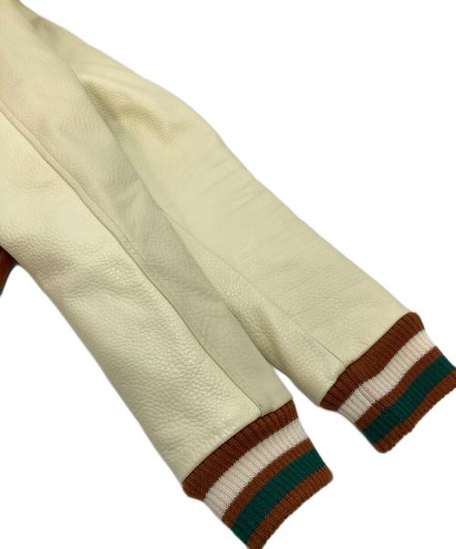 SEVESKIG（セヴシグ）SEVESKIG (セヴシグ) COLOR STUDIUM JUMPER 袖レザースタジャン　ラグランジャケット ブラウン サイズ:Mの古着・服飾アイテム