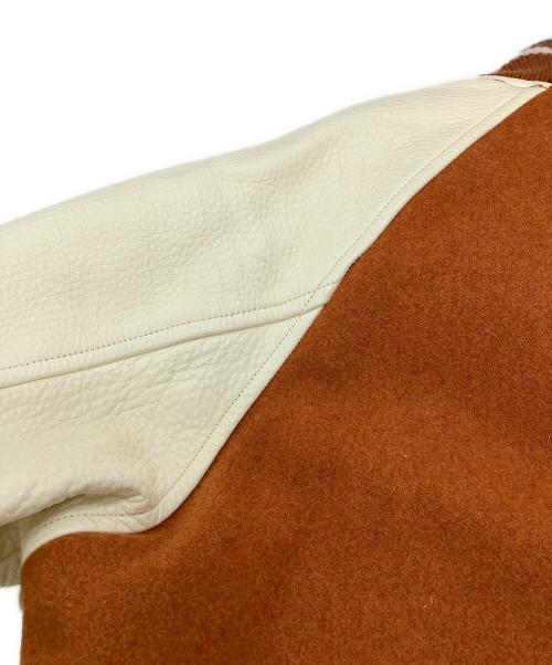 SEVESKIG（セヴシグ）SEVESKIG (セヴシグ) COLOR STUDIUM JUMPER 袖レザースタジャン　ラグランジャケット ブラウン サイズ:Mの古着・服飾アイテム