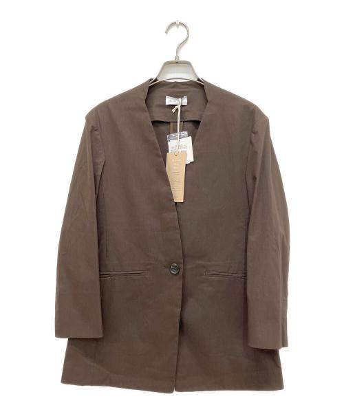 PLST（プラステ）PLST (プラステ) ストレッチリネンミックスカラーレスジャケット ブラウン サイズ:XS 未使用品の古着・服飾アイテム