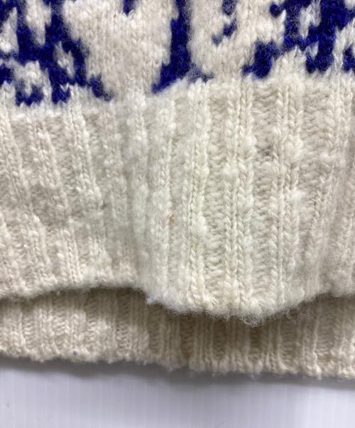 BLAMINK（ブラミンク）BLAMINK (ブラミンク) ジャガードクルーネックショートスリーブニット ホワイト×ブルー サイズ:38の古着・服飾アイテム