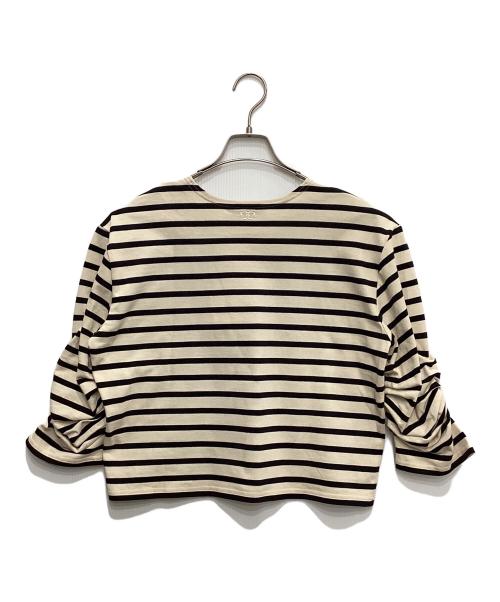 TORY BURCH（トリーバーチ）TORY BURCH (トリーバーチ) SCRUNCHED SLEEVE T-SHIRT アイボリー×ブラック サイズ:L 未使用品の古着・服飾アイテム