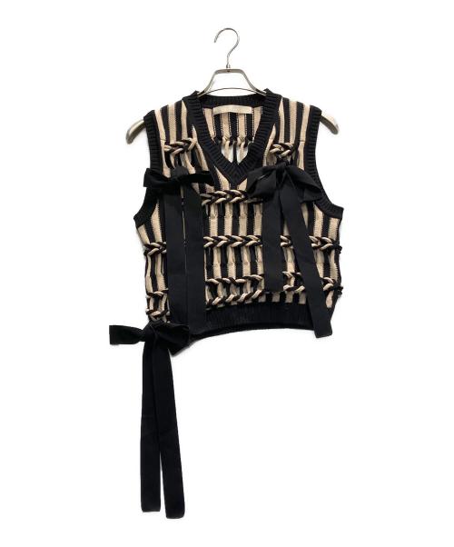 LEINWANDE（ラインヴァンド）LEINWANDE (ラインヴァンド) Braids Stripe Knitted Vest ブラック サイズ:FREEの古着・服飾アイテム