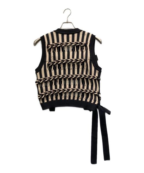 LEINWANDE（ラインヴァンド）LEINWANDE (ラインヴァンド) Braids Stripe Knitted Vest ブラック サイズ:FREEの古着・服飾アイテム