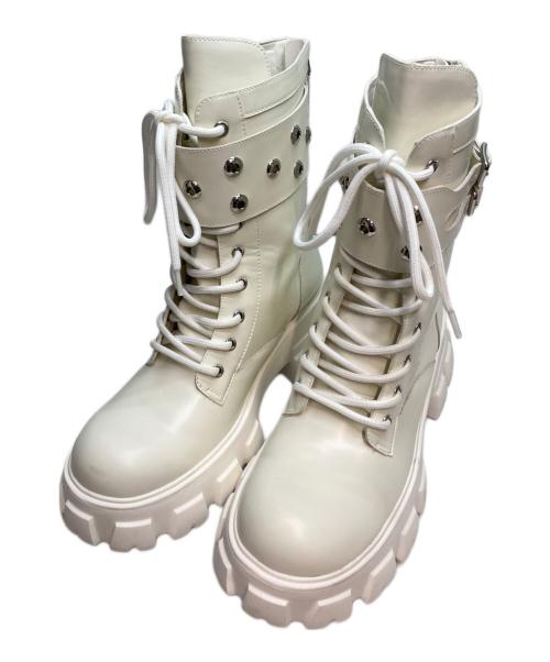 lost in echo（ロスト イン エコー）lost in echo (ロスト イン エコー) レースアップブーツ ホワイト サイズ:24.5cmの古着・服飾アイテム