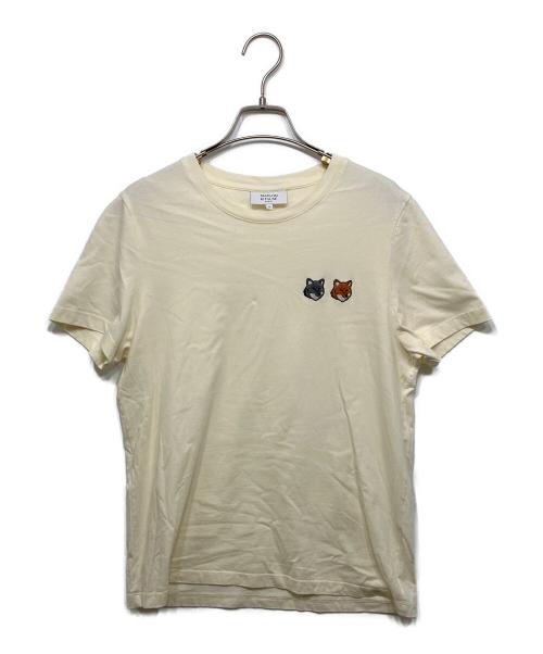maison kitsune（メゾンキツネ）MAISON KITSUNE (メゾンキツネ) DOUBLE BOLD FOX HEAD REGULAR TEE-SHIRT ベージュ サイズ:Ｍの古着・服飾アイテム