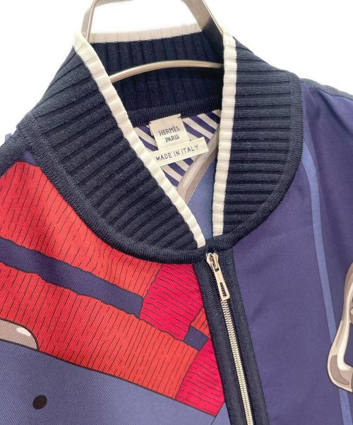 HERMES（エルメス）HERMES (エルメス) シルク切替 ジップアップ カーディガン ネイビー サイズ:34の古着・服飾アイテム