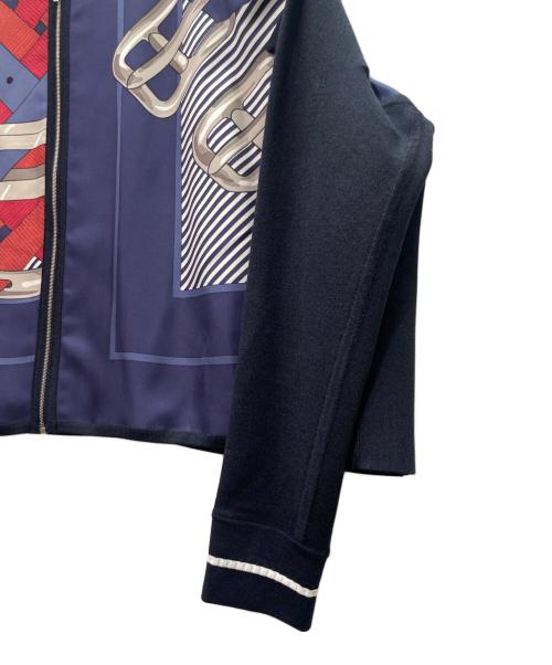 HERMES（エルメス）HERMES (エルメス) シルク切替 ジップアップ カーディガン ネイビー サイズ:34の古着・服飾アイテム
