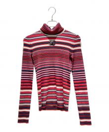 CHANEL（シャネル）の古着「23B / P75 ココマークハイネックボーダーニット P75631K10887」｜レッド