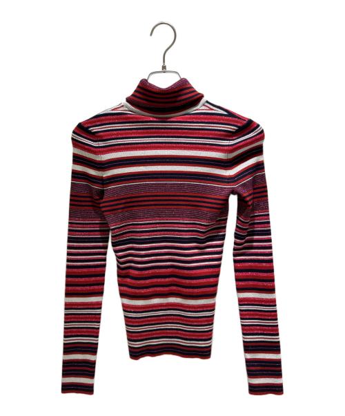 CHANEL（シャネル）CHANEL (シャネル) 23B / P75 ココマークハイネックボーダーニット P75631K10887 レッド サイズ:38 未使用品の古着・服飾アイテム