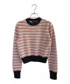 CHANELシャネル）の古着「ボーダー アルパカ混 プルオーバー ニット」｜ピンク×ブラック