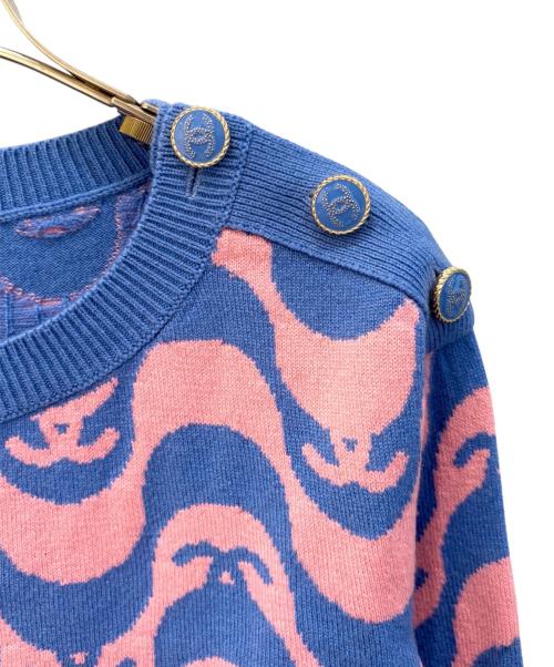 CHANEL（シャネル）CHANEL (シャネル) カシミヤココボタンバイカラーニット ブルー×ピンク サイズ:38の古着・服飾アイテム