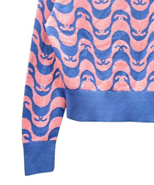 CHANEL（シャネル）CHANEL (シャネル) カシミヤココボタンバイカラーニット ブルー×ピンク サイズ:38の古着・服飾アイテム