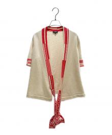 CHANEL（シャネル）の古着「ロゴベルト 半袖ラップカーディガン」｜ホワイト×ピンク
