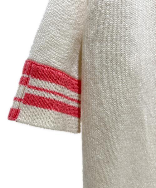 CHANEL（シャネル）CHANEL (シャネル) ロゴベルト 半袖ラップカーディガン ホワイト×ピンク サイズ:38 未使用品の古着・服飾アイテム