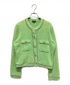 CHANELシャネル）の古着「Chanel Cotton Cardigan/ノーカラーパイルカーディガン」｜グリーン