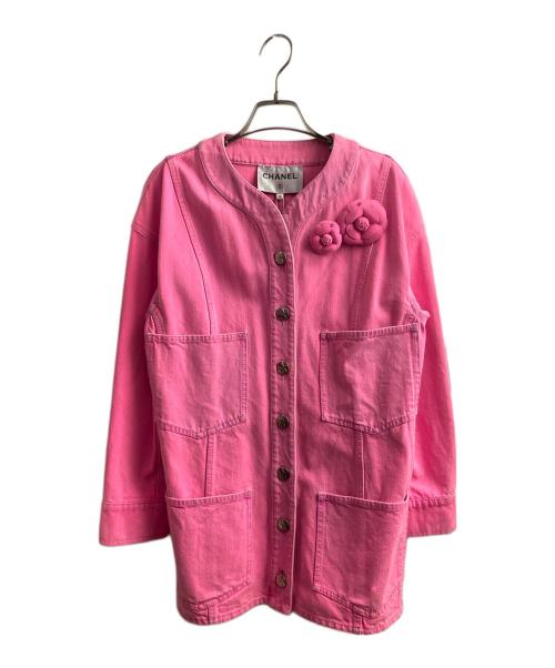 CHANEL（シャネル）CHANEL (シャネル) ノーカラーデニムジャケット ネオンピンク サイズ:38の古着・服飾アイテム