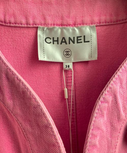 CHANEL（シャネル）CHANEL (シャネル) ノーカラーデニムジャケット ネオンピンク サイズ:38の古着・服飾アイテム