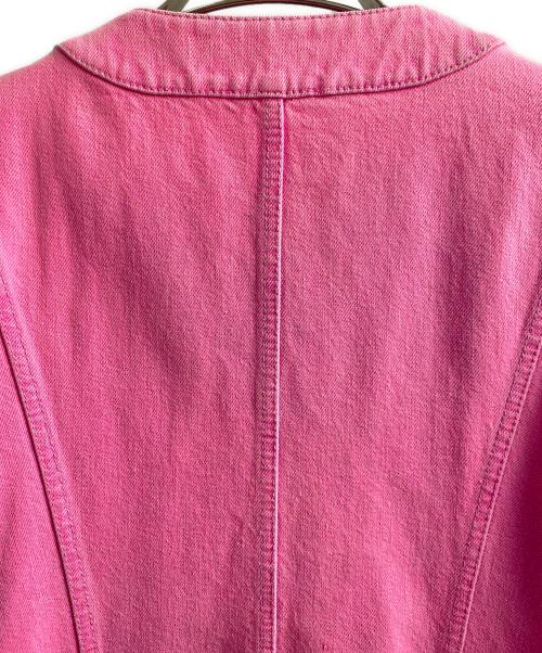CHANEL（シャネル）CHANEL (シャネル) ノーカラーデニムジャケット ネオンピンク サイズ:38の古着・服飾アイテム