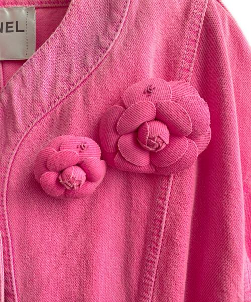 CHANEL（シャネル）CHANEL (シャネル) ノーカラーデニムジャケット ネオンピンク サイズ:38の古着・服飾アイテム