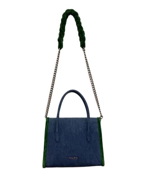 MIU MIU（ミュウミュウ）MIU MIU (ミュウミュウ) 2WAYバッグ インディゴ×グリーンの古着・服飾アイテム
