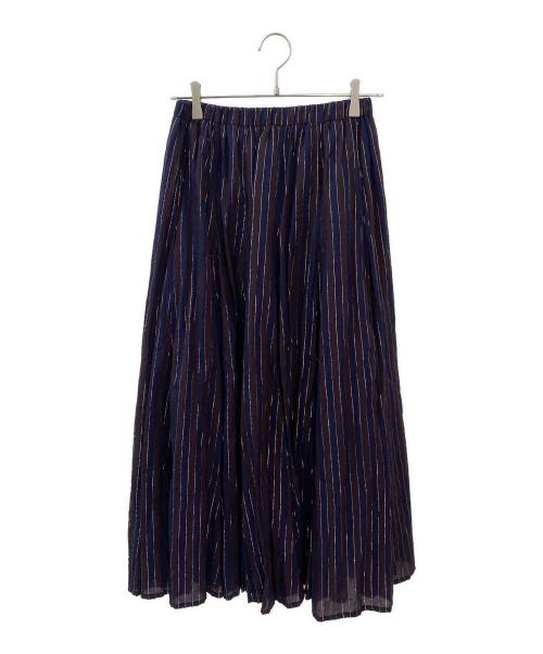 Spick and Span（スピック＆スパン）Spick and Span (スピックアンドスパン) HYU ストライプギャザーフレアスカート ブラウン サイズ:36の古着・服飾アイテム